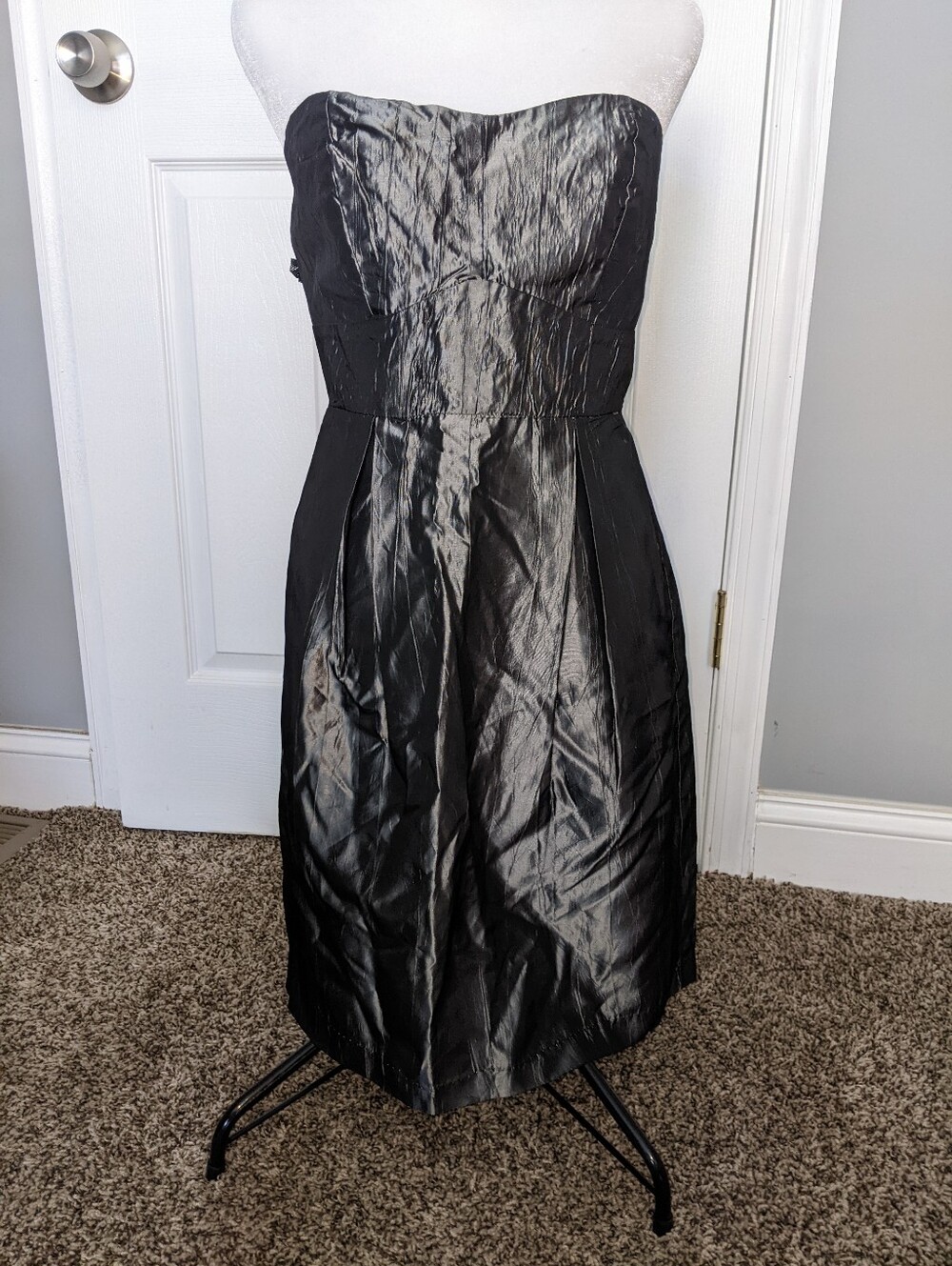 La La Lame Silver Grey Silk Dress M - Picture 13 of 14